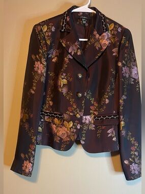 Vintage 90’s Louben Romantic Floral Metallic  Structured & Beaded Blazer